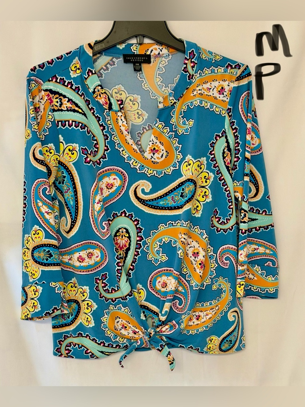 Investments Teal Paisley Tie-Front Top